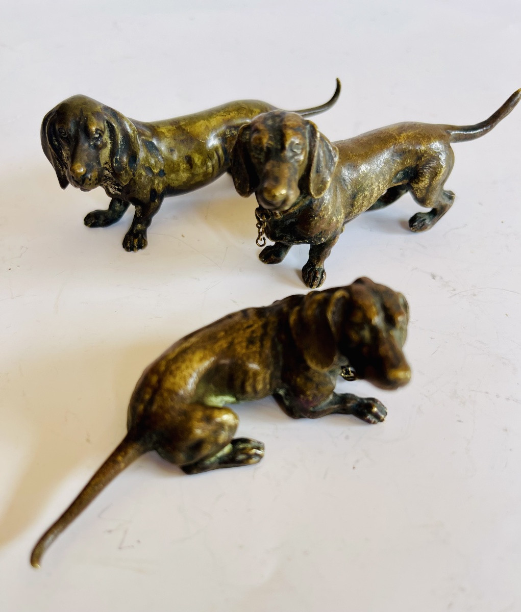 Ensemble de trois bassets en bronze de vienne -photo-4